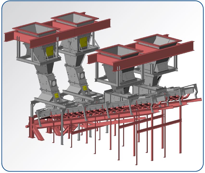 Four Granulators to Conveyors system